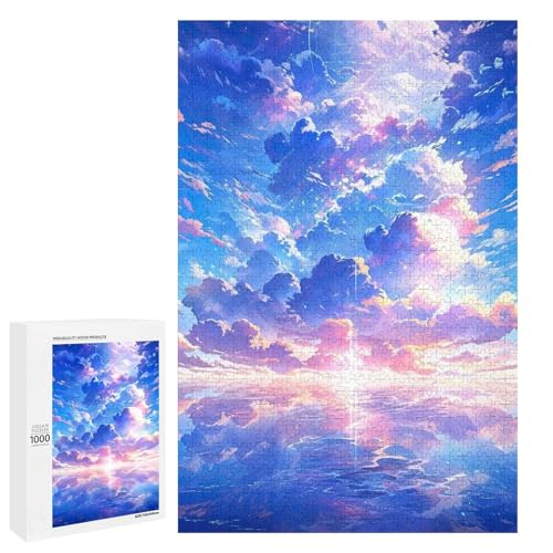 1000 teiliges Puzzle für Erwachsene Wolken auf dem See runde Holzpuzzles für Erwachsene Lernspiel Herausforderungsspielzeug (75 x 50 cm) von linghhiming