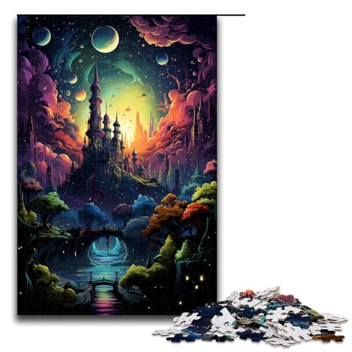 1000-teiliges Puzzle für Erwachsene buntes Fantasieschloss Holzpuzzle Lernspiel für Erwachsene Herausforderungsspielzeug 1000 Teile (75 x 50 cm) von linghhiming