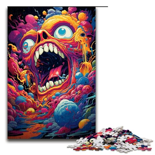 1000 teiliges Puzzle für Erwachsene buntes psychedelisches Monster Holzpuzzle für Erwachsene Lernspiel Herausforderungsspielzeug (Größe 75 x 50 cm) von linghhiming