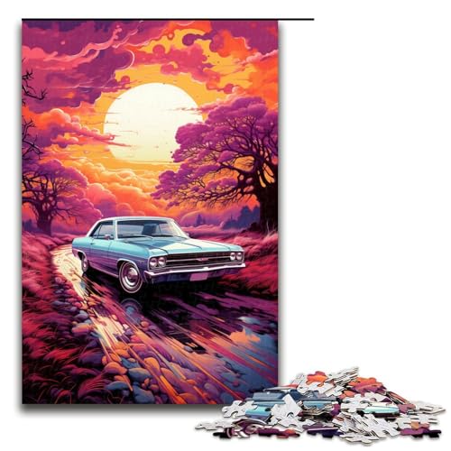 1000 teiliges Puzzle für Erwachsene farbenfrohe Psychedelia von rosa Oldtimern – anspruchsvolles Spiel EIN Kunstwerk geeignet für Teenager ab 14 Jahren (Größe 75 x 50 cm) von linghhiming