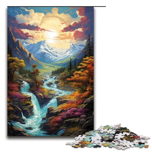 1000 teiliges Puzzle für Erwachsene farbenfrohe Psychedelie der skandinavischen Berge Puzzle für Erwachsene Holzpuzzle anspruchsvolles Spiel (Größe 75 x 50 cm) von linghhiming
