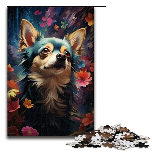 1000-teiliges Puzzle für Erwachsene farbenfrohe Zeichnung eines Chihuahua-Hundes Puzzle für Lernspiele Herausforderung Spielzeug Kunstwerk Geschenk 1000 Teile (75 x 50 cm) von linghhiming