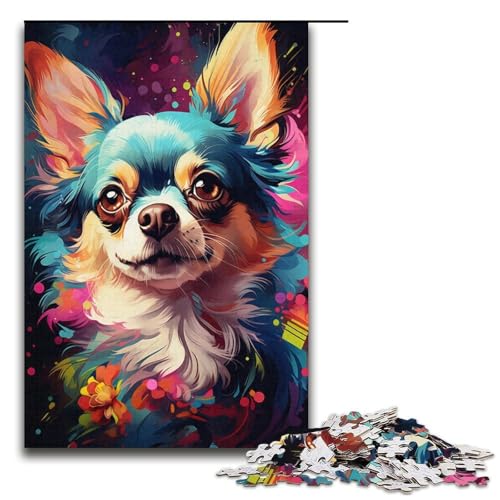 1000-teiliges Puzzle für Erwachsene farbenfrohe Zeichnung eines Chihuahua-Hundes ganze Familie 1000 Teile (38 x 26 cm) von linghhiming