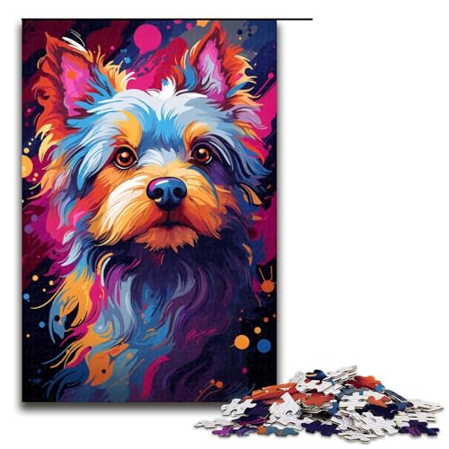 1000-teiliges Puzzle für Erwachsene farbenfrohe Zeichnung eines Terriers Puzzle für Lernspiele Herausforderung Spielzeug Kunstwerk Geschenk 1000 Teile (75 x 50 cm) von linghhiming