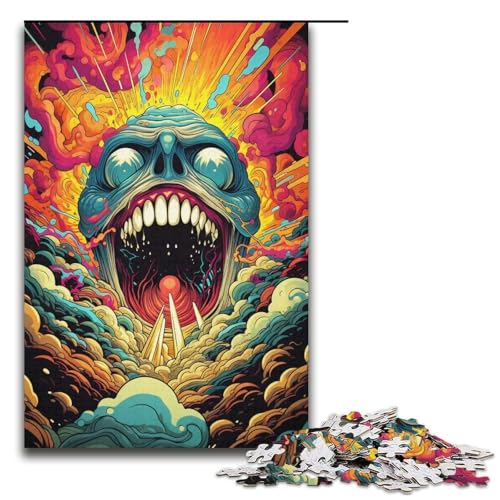 1000-teiliges Puzzle für Erwachsene farbenfrohe Zeichnung eines Totenkopf-Papierpuzzles für Erwachsene und Kinder Stressabbau-Tool 1000 PCS (38 x 26 cm) von linghhiming