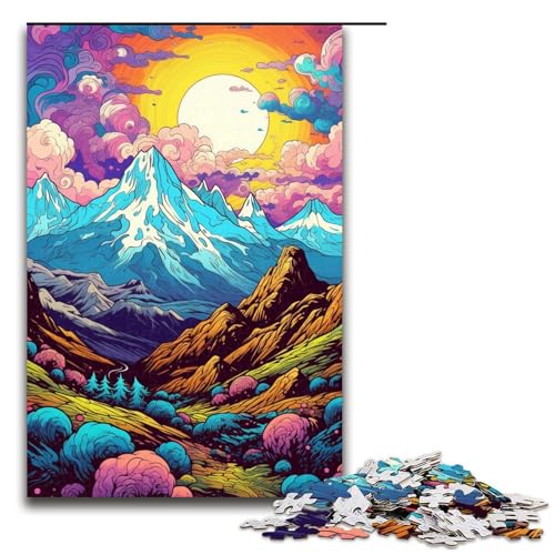 1000 teiliges Puzzle für Erwachsene farbenfrohe psychedelische Berge Puzzle für Erwachsene Holzpuzzle anspruchsvolles Spiel (Größe 75 x 50 cm) von linghhiming