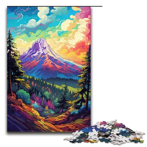 1000 teiliges Puzzle für Erwachsene farbenfrohe psychedelische Berge Puzzle für Erwachsene Holzpuzzle anspruchsvolles Spiel (Größe 75 x 50 cm) von linghhiming