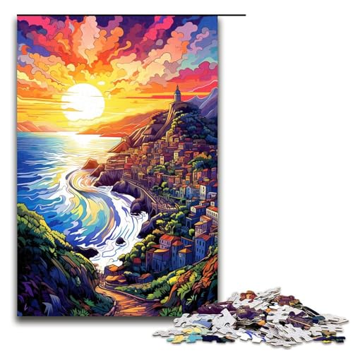 1000 teiliges Puzzle für Erwachsene farbenfrohe psychedelische Landschaft Holzpuzzle Lernspiel für Erwachsene Herausforderungsspielzeug (Größe 75 x 50 cm) von linghhiming