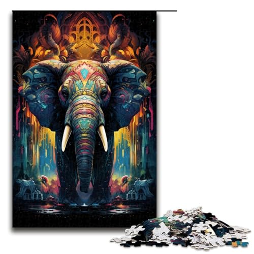 1000-teiliges Puzzle für Erwachsene farbenfrohes Elefantenspiel ganze Familie 1000 Teile (75 x 50 cm) von linghhiming