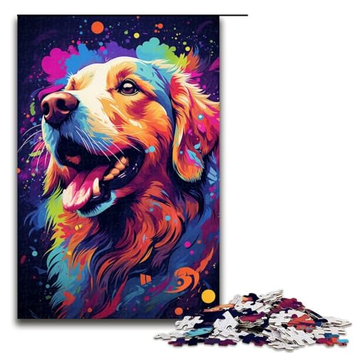 1000 teiliges Puzzle für Erwachsene farbenfrohes Golden Retriever Spiel ganze Familie 1000 Teile (75 x 50 cm) von linghhiming