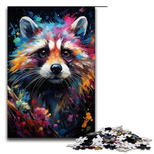 1000-teiliges Puzzle für Erwachsene farbenfrohes Zeichen-Waschbär-Spiel ganze Familie 1000 Teile (75 x 50 cm) von linghhiming