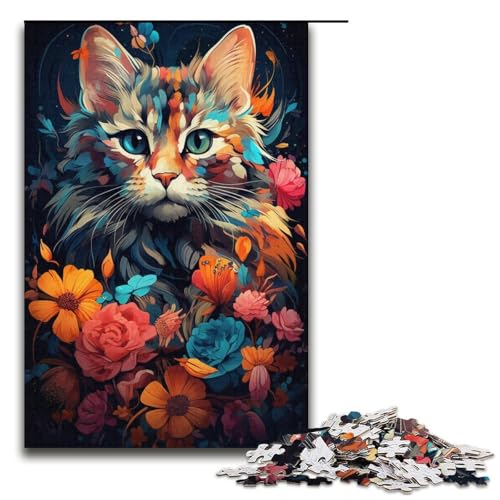 1000-teiliges Puzzle für Erwachsene farbenfrohes exotisches Katzen-Puzzle praktisches Spiel 1000 Teile (38 x 26 cm) von linghhiming
