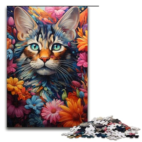 1000-teiliges Puzzle für Erwachsene farbenfrohes exotisches Katzen-Zeichenspiel ganze Familie 1000 Teile (75 x 50 cm) von linghhiming