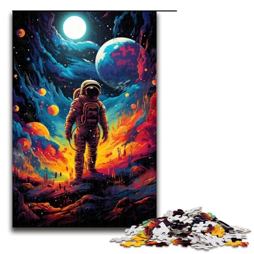1000 teiliges Puzzle für Erwachsene farbenfrohes psychedelisches Astronauten Holzpuzzle Lernspiel für Erwachsene herausforderndes Spielzeug (Größe 75 x 50 cm) von linghhiming