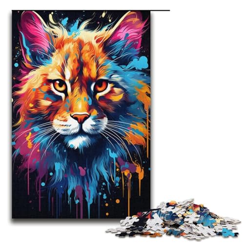1000 teiliges Puzzle für Erwachsene farbenfrohes psychedelisches Bild eines Rotluchses Tuschemalerei Puzzle für Lernspiele Herausforderung Spielzeug Kunstwerk Geschenk 1000 Teile (38 x 26 cm) von linghhiming