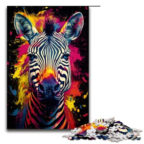 1000 teiliges Puzzle für Erwachsene farbenfrohes psychedelisches Gemälde Zebra Holzpuzzle Lernspiel für Erwachsene Herausforderungsspielzeug (Größe 75 x 50 cm) von linghhiming