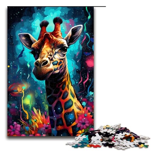 1000 teiliges Puzzle für Erwachsene farbenfrohes psychedelisches Giraffen Puzzle für Lernspiele Herausforderung Spielzeug Kunstwerk Geschenk (Größe 75 x 50 cm) von linghhiming