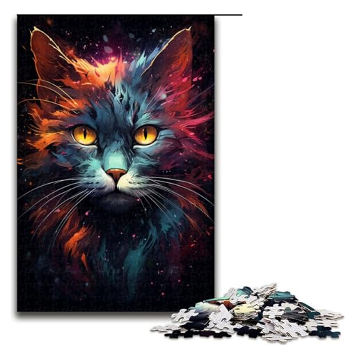 1000 teiliges Puzzle für Erwachsene farbenfrohes psychedelisches Hellcat Holzpuzzle Lernspiel für Erwachsene herausforderndes Spielzeug (Größe 75 x 50 cm) von linghhiming