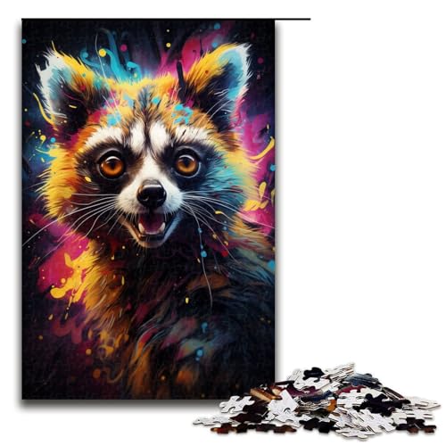 1000 teiliges Puzzle für Erwachsene farbenfrohes psychedelisches Lemur Holzpuzzle Lernspiel für Erwachsene herausforderndes Spielzeug (Größe 75 x 50 cm) von linghhiming