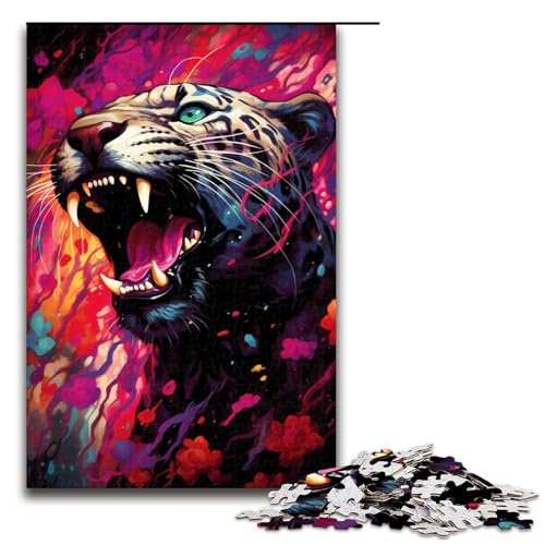 1000 teiliges Puzzle für Erwachsene farbenfrohes psychedelisches Leoparden Holzpuzzle Lernspiel für Erwachsene herausforderndes Spielzeug (Größe 75 x 50 cm) von linghhiming