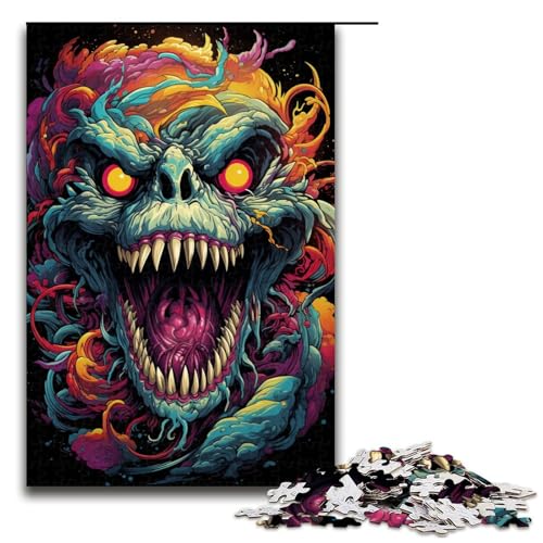 1000 teiliges Puzzle für Erwachsene farbenfrohes psychedelisches Monster Holzpuzzle für Erwachsene und Kinder Stressabbau Tool (Größe 75 x 50 cm) von linghhiming