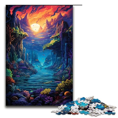 1000 teiliges Puzzle für Erwachsene farbenfrohes psychedelisches Ozeanwelt Holzpuzzle Lernspiel für Erwachsene herausforderndes Spielzeug (Größe 75 x 50 cm) von linghhiming