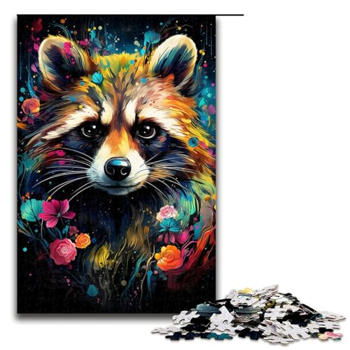 1000 teiliges Puzzle für Erwachsene farbenfrohes psychedelisches Waschbär Puzzle für Lernspiele Herausforderung Spielzeug Kunstwerk Geschenk (Größe 75 x 50 cm) von linghhiming