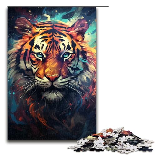 1000 teiliges Puzzle für Erwachsene farbenfrohes psychedelisches kosmisches Tiger Puzzle – anspruchsvolles Spiel EIN Kunstwerk geeignet für Teenager ab 14 Jahren (Größe 75 x 50 cm) von linghhiming