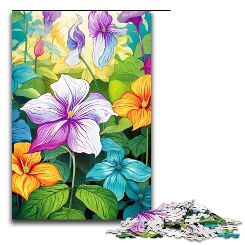 1000 teiliges Puzzle für Erwachsene farbenfrohes psychedelisches orientalisches weißes Trillium Holzpuzzle Lernspiel für Erwachsene herausforderndes Spielzeug (Größe 75 x 50 cm) von linghhiming