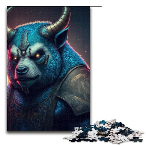 1000 teiliges Puzzle für Erwachsene gepanzerter Bullenbär Puzzle für Erwachsene Holzpuzzle anspruchsvolles Spiel (75 x 50 cm) von linghhiming