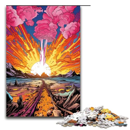 1000 teiliges Puzzle für Erwachsene psychedelische Bunte Landschaft Holzpuzzle Lernspiel für Erwachsene Herausforderungsspielzeug 1000 Teile (75 x 50 cm) von linghhiming