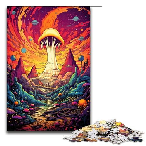 1000 teiliges Puzzle für Erwachsene psychedelische Bunte Landschaft Holzpuzzle Lernspiel für Erwachsene Herausforderungsspielzeug 1000 Teile (75 x 50 cm) von linghhiming