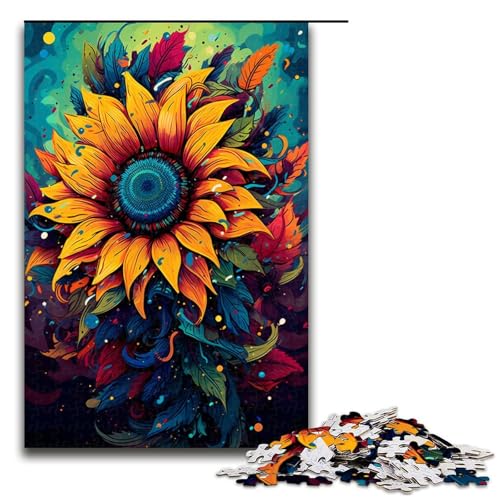 1000 teiliges Puzzle für Erwachsene psychedelische Bunte Sonnenblumen Holzpuzzle Lernspiel für Erwachsene Herausforderungsspielzeug 1000 Teile (75 x 50 cm) von linghhiming