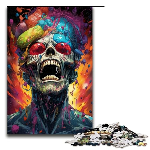 1000 teiliges Puzzle für Erwachsene psychedelisches Farbgemälde Totenkopf Holzpuzzle Lernspiel für Erwachsene Herausforderungsspielzeug 1000 Teile (75 x 50 cm) von linghhiming