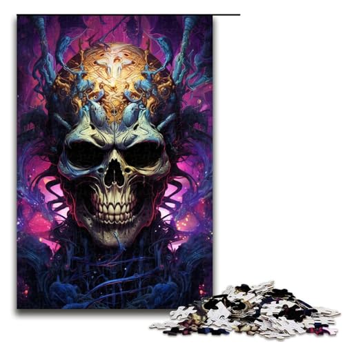 1000 teiliges Puzzle für Erwachsene psychedelisches Farbgemälde Totenkopf Puzzle praktisches Spiel 1000 Teile (75 x 50 cm) von linghhiming