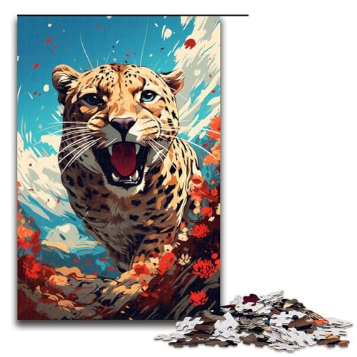 1000 teiliges Puzzle für Erwachsene psychedelisches buntes Leoparden Puzzle für Kinder Holzpuzzle Lernspiel für Erwachsene 1000 Teile (75 x 50 cm) von linghhiming