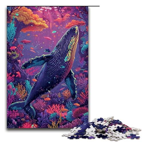 1000 teiliges Puzzle für Erwachsene psychedelisches buntes Wal Puzzle für Lernspiele Herausforderung Spielzeug Kunstwerk Geschenk 75 x 50 cm von linghhiming