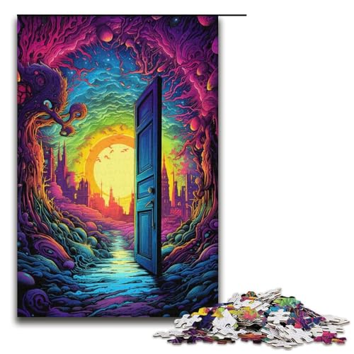 1000 teiliges Puzzle für Erwachsene psychedelisches farbenfrohes Baumtür Puzzle praktisches Spiel 1000 Teile (38 x 26 cm) von linghhiming