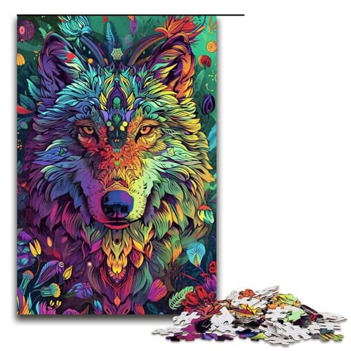 1000 teiliges Puzzle für Erwachsene psychedelisches farbenfrohes Sternenwolf Puzzle praktisches Spiel 1000 Teile (75 x 50 cm) von linghhiming