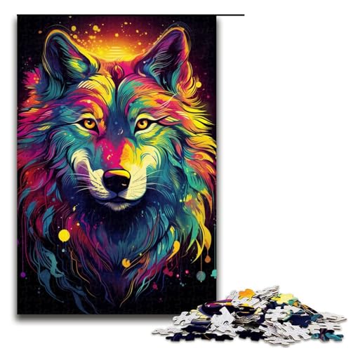 1000 teiliges Puzzle für Erwachsene psychedelisches farbenfrohes Tier Wolf Puzzle praktisches Spiel 1000 Teile (75 x 50 cm) von linghhiming