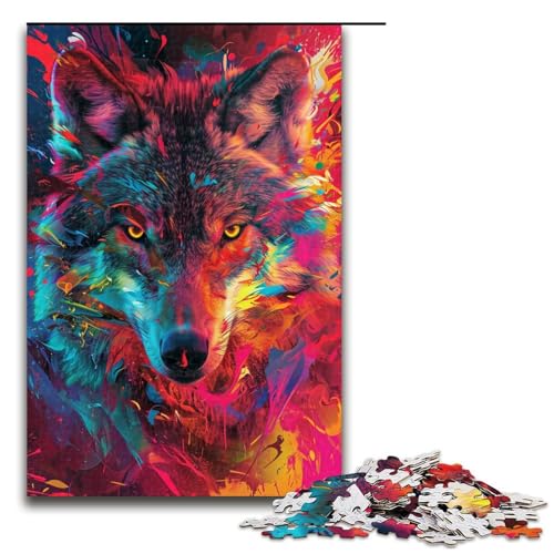 1000 teiliges Puzzle für Erwachsene psychedelisches farbenfrohes Wolf Kunst Puzzle für Kinder Holzpuzzle Lernspiel für Erwachsene 1000 Teile (75 x 50 cm) von linghhiming