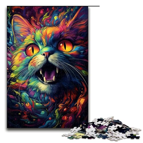 1000 teiliges Puzzle für Erwachsene seltsame psychedelische kleine Schwarze Katze Holzpuzzle Lernspiel für Erwachsene Herausforderungsspielzeug 75 x 50 cm von linghhiming