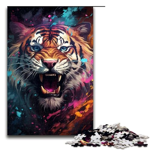 1000 teiliges Puzzle für Erwachsene wütender bunter Tiger Puzzle für Lernspiele Herausforderung Spielzeug Kunstwerk Geschenk 75 x 50 cm von linghhiming