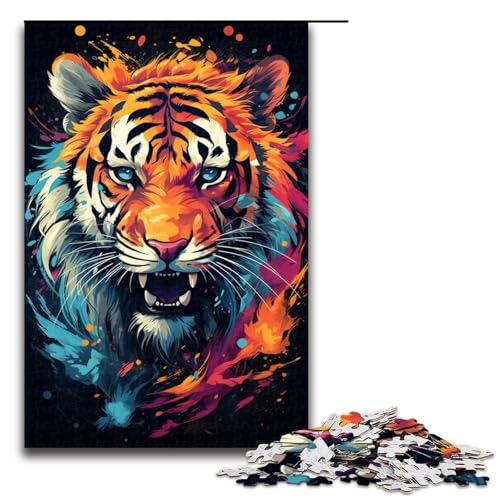 1000 teiliges Puzzle für Erwachsene wütendes buntes Tiger Puzzle – anspruchsvolles Spiel EIN Kunstwerk geeignet für Jugendliche ab 12 Jahren 75 x 50 cm von linghhiming