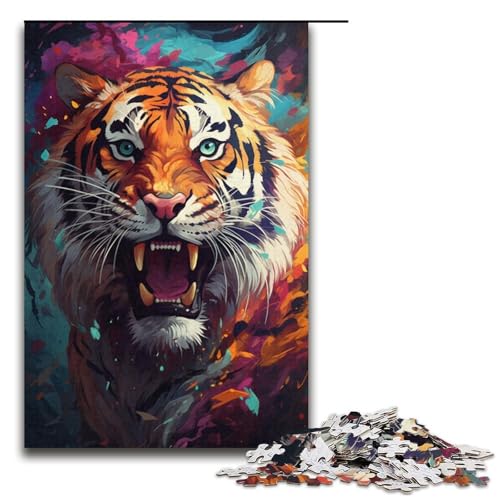 1000 teiliges Puzzle geheimnisvolles Gemälde Tiger Puzzle für Erwachsene Papierpuzzle Familienspiele 1000 Teile (38 x 26 cm) von linghhiming