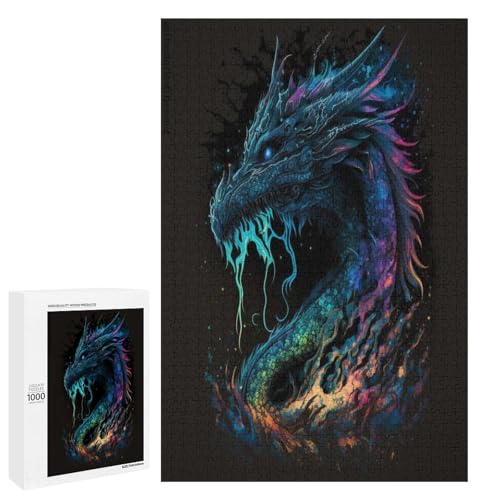 1000 teiliges Puzzle mit Aquarell Drachenmotiv für Erwachsene Holzpuzzle anspruchsvolles Spiel (75 x 50 cm) von linghhiming