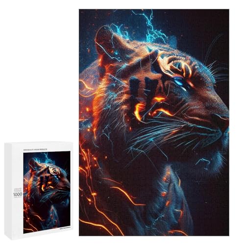 1000 teiliges Puzzle mit Blitz Elementar Tigern für Kinder Holzpuzzle Heimkunst Dekoration (75 x 50 cm) von linghhiming