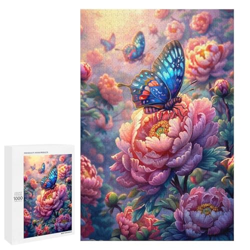 1000 teiliges Puzzle mit Blumen und Schmetterlingsmotiv für Erwachsene und Kinder Holzpuzzle pädagogisches Spielzeug zum Stressabbau 75 x 50 cm von linghhiming