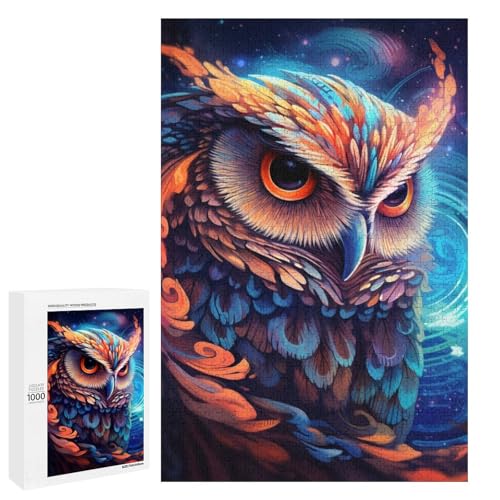 1000 teiliges Puzzle mit Galaxie Eule für Kinder Holzpuzzle Heimkunstdekor (75 x 50 cm) von linghhiming