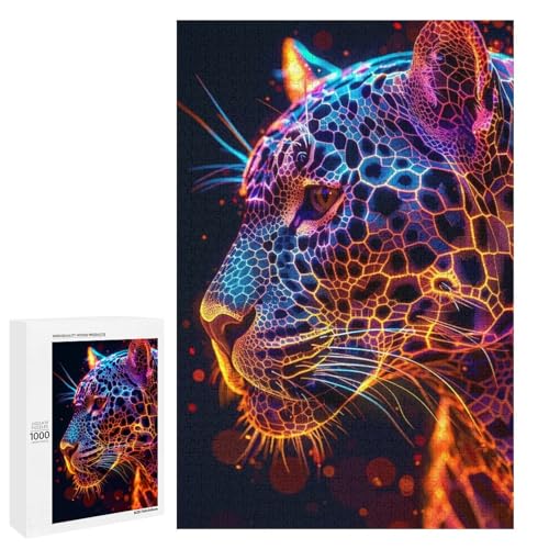 1000 teiliges Puzzle mit Leopardenmotiv für Erwachsene rundes Holzpuzzle anspruchsvolles Spiel (75 x 50 cm) von linghhiming